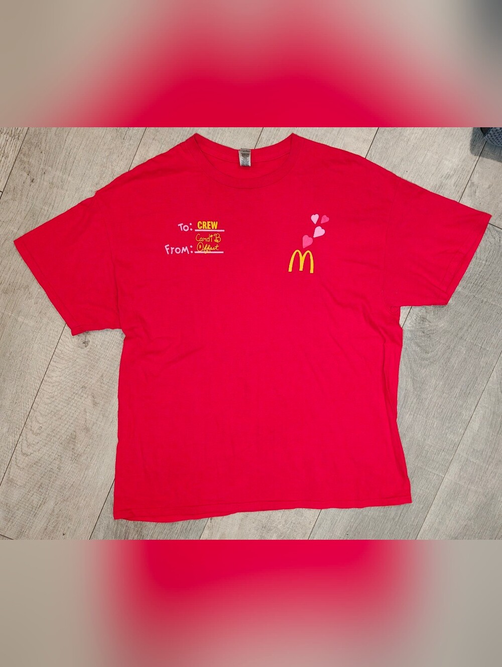McDonald's x Cardi B x Offset Collaboration Crew Employee T-shirt.